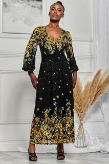 Кружевное платье макси с симметричным принтом Amica Jolie Moi, черный
