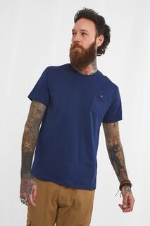 Базовая футболка с круглым вырезом и короткими рукавами и нагрудным карманом Joe Browns, темно-синий