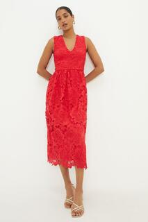 Кружевное платье миди с V-образным вырезом Dorothy Perkins, красный