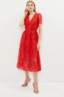 Кружевное платье миди премиум-класса с V-образным вырезом Coast, красный