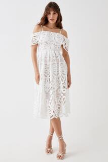 Кружевное платье миди с вырезом Bardot Coast, белый