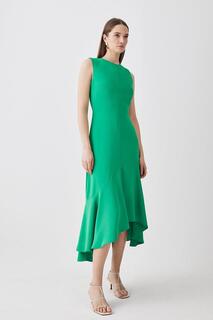 Мягкое приталенное платье миди без рукавов с пышной юбкой и высоким низким вырезом Karen Millen, зеленый