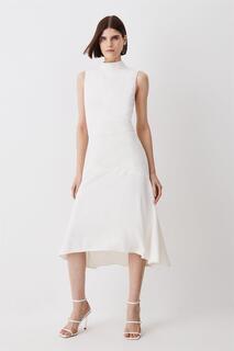 Мягкое приталенное платье миди с высоким и низким вырезом Karen Millen, белый