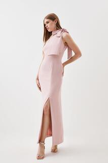 Мягкое приталенное платье миди с завязками на шее Karen Millen, розовый