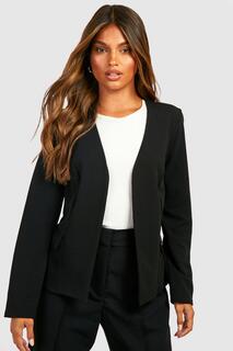 Базовый приталенный пиджак без воротника из джерси boohoo, черный