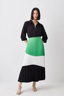Плиссированная тканая юбка с цветовыми блоками Karen Millen, зеленый
