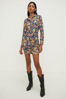 Облегающее мини-платье-рубашка с запахом и цветочным принтом Oasis, мультиколор