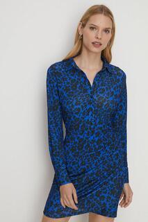 Облегающее мини-платье-рубашка с запахом и цветочным принтом Oasis, синий