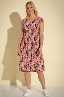Плиссированное платье без рукавов с принтом листьев Klass., розовый