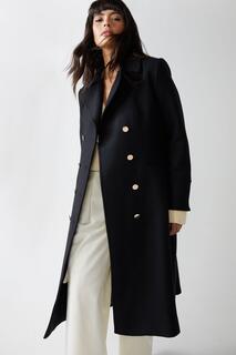 Двубортная удлиненная куртка в стиле милитари из итальянской шерсти Warehouse, черный