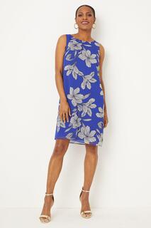 Кобальтовое платье прямого кроя с цветочным принтом Wallis, синий