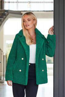 Двубортное пальто борга &apos;Kermie&apos; Threadbare, зеленый