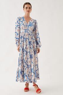 Плиссированное платье макси Petite с запахом и цветочным принтом Wallis, синий