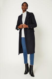 Двубортное длинное пальто из смесовой шерсти Wallis, темно-синий