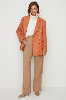 Двубортное пальто в клетку с узором «гусиные лапки» Oasis, оранжевый