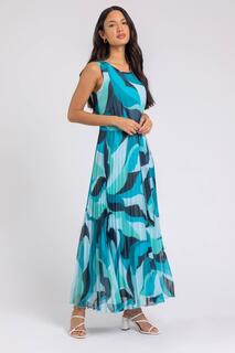 Плиссированное платье макси с абстрактным принтом Roman, синий