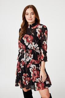 Свободное платье с высоким воротником и цветочным принтом Izabel London, черный