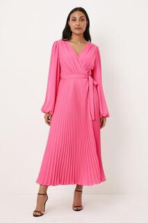 Плиссированное платье макси с запахом Petite Wallis, розовый
