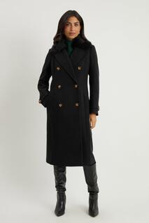 Двубортное пальто с воротником из искусственного меха в стиле милитари Wallis, черный