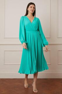 Плиссированное платье макси с запахом Wallis, зеленый