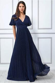 Плиссированное платье макси с люрексом Goddiva, синий