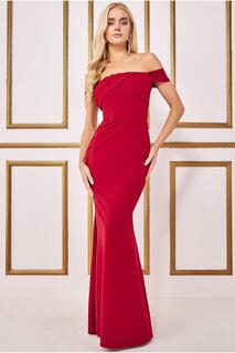 Плиссированное платье макси с открытой спиной и глубоким вырезом Goddiva, красный