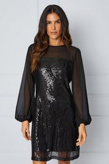 Свободное платье с сетчатыми вставками и пайетками Wallis, черный