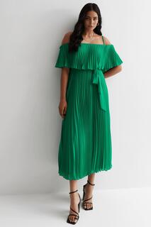 Плиссированное платье мидакси с открытыми плечами Cutie London, зеленый