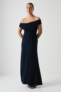 Обтягивающее трикотажное платье макси для подружек невесты со сборками и вырезом «рыбий хвост» Coast, темно-синий