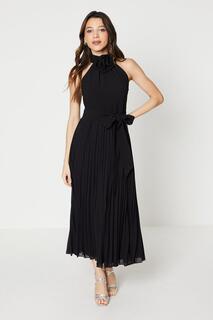Плиссированное платье миди из креп-корсажа Petite Premium Oasis, черный