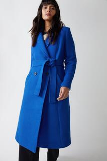 Двубортный пиджак из итальянской шерсти с поясом Warehouse, синий