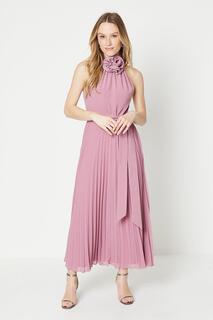 Плиссированное платье миди премиум-класса из крепа и корсажа Oasis, фиолетовый