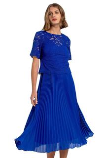 Плиссированное платье миди с кружевным верхом Roman, синий