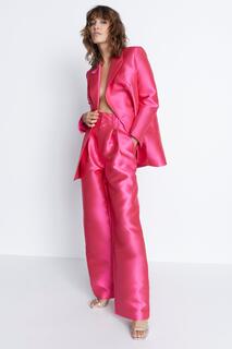 Двубортный пиджак-бойфренд из атласного твила Warehouse, розовый
