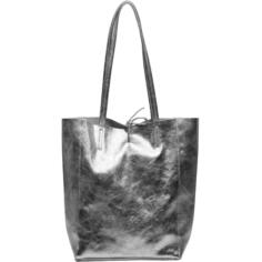 Кожаная большая сумка-шоппер оловянного цвета с эффектом металлик | ББДАР Sostter, мультиколор