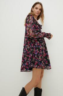 Плиссированное платье с V-образным вырезом и цветочным принтом Oasis, мультиколор