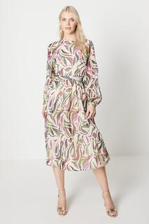 Плиссированное платье-миди с абстрактным узором Debenhams, мультиколор