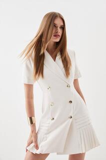 Плиссированное тканое мини-платье-блейзер Karen Millen, белый