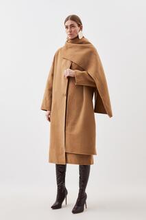 Двустороннее шерстяное пальто миди с воротником-шарфом на заказ Karen Millen, бежевый