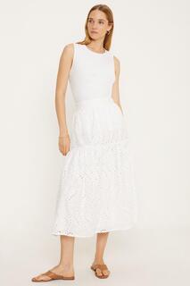 Белая многоярусная юбка-миди с вышивкой вышивкой Oasis, белый