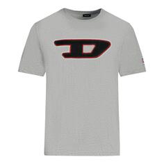 Серая футболка с большим вышитым логотипом D Diesel, серый
