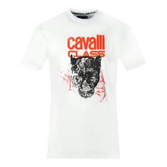 Белая футболка с дизайном Lightning Panther Cavalli Class, белый
