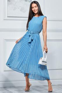 Плиссированное шифоновое платье макси с высоким и низким вырезом Jolie Moi, синий