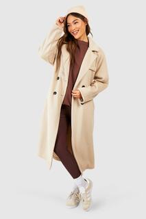 Объемное пальто из текстурированной шерсти с рукавами реглан boohoo, бежевый