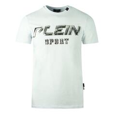 Белая футболка с большим серебряным логотипом Plein Sport, белый