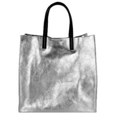 Серебряная кожаная большая сумка с ручкой сверху | бндии Sostter, серебро