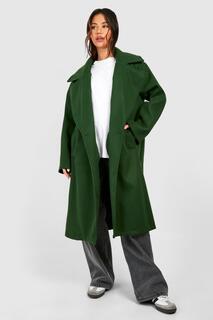 Объемное шерстяное пальто Midaxi с заниженными плечами boohoo, зеленый
