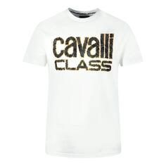 Белая футболка со змеиной кожей и логотипом Cavalli Class, белый