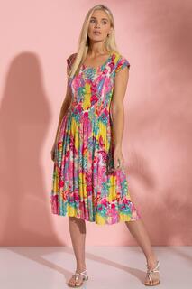 Плиссированное шифоновое платье с принтом Garden Klass., мультиколор