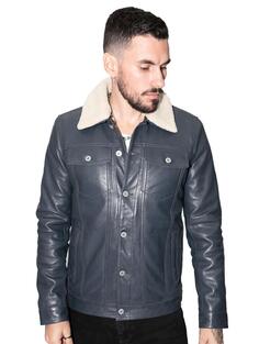 Кожаная куртка дальнобойщика со съемным воротником-Загреб Infinity Leather, темно-синий
